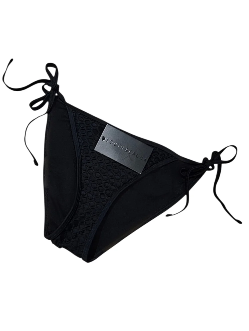 South Beach Black Honeycomb Tie Sides Bikini Bottoms Swimwear Size 6 NWT